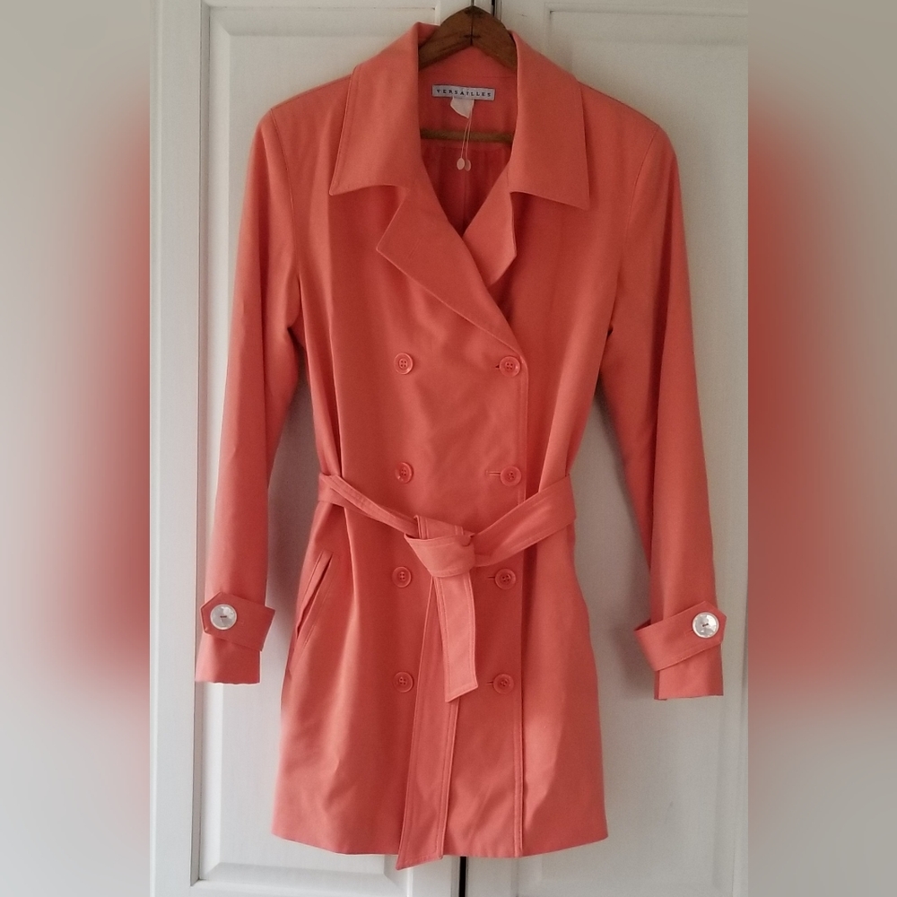 Vintage belted Versailles Short Trench 8 coral, melon, orange